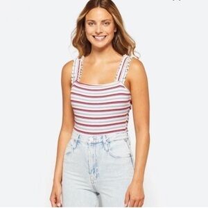 Heatherly Raina Tank Top Blue Red White Striped Knit Bodysuit Size XLP Petite